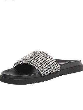 Steve Madden Marren Crystal Embellished Black Slide Sandals